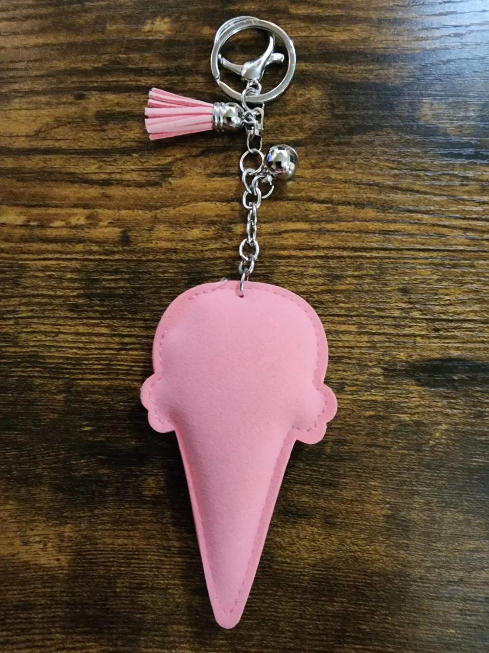 Pink Rhinestone Ice Cream Cone Keychain Bag Charm for Kids Accessories
